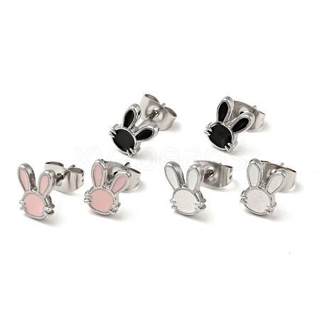 Enamel Rabbit Stud Earrings with 316 Surgical Stainless Steel Pins EJEW-A081-03P-1