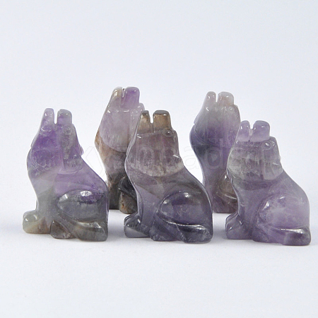 Natural Amethyst Carved Healing Wolf Figurines WOLF-PW0001-16G-1