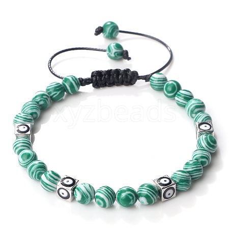 Trendy Ethnic Style Cube Evil Eye & Round Dyd Synthetic Turquoise Beaded Stretch Bracelets PJ2289-7-1