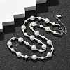 304 Stainless Steel & ABS Plastic Imitation Pearl Round Beded Necklaces for Women NJEW-S442-11P-1