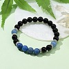 Dyed & Heated Natural Blue Aventurine & Black Onyx Round Beaded Stretch Bracelet BJEW-TA00427-02-2