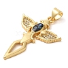 Cross with Wing Brass Micro Pave Clear Cubic Zirconia Pendants KK-K385-083G-3