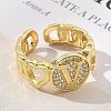 Brass Micro Pave Clear Cubic Zirconia Open Cuff Rings for Women RJEW-K289-02G-V-3