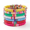 7Pcs Rainbow Polymer Clay Heishi Beads Stretch Bracelets Set BJEW-JB05889-3