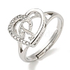 Heart with Letter Rack Plating Brass Micro Pave Cubic Zirconia Adjustable Rings for Women RJEW-I105-06P-P-1