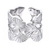 Non-Tarnish 304 Stainless Steel Ginkgo Leaf Wrap Open Cuff Ring RJEW-T023-28P-1