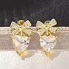 Brass Micro Pave Cubic Zirconia Stud Dangle Earrings for Women KK-CBA760A-05G-05-1