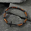 Natural Tiger Eye Flat Round Beads Link Bracelets RC8378-1-1