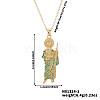 Shiny Brass Teal Cubic Zirconia Religion Saint Jude Pendant Necklaces for Christmas and Birthday Parties PX0651-1-1