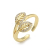 Rack Plating Brass Micro Pave Clear Cubic Zirconia Open Cuff Finger Rings for Women RJEW-M028-73G-4