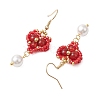 Glass Seed Beads Heart Dangle Earrings EJEW-MZ00336-02-4