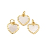 Brass Pave Natural White Shell Heart Charms KK-U055-27G-1