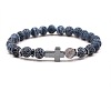 8MM Round Natural Weathered Agate(Dyed & Heated) Beaded Stretch Bracelets with Synthetic Non-magnetic Hematite Cross FA1012-7-1
