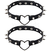 2Pcs Adjustable Gothic PU Leather Alloy Heart Spike Rivet Heart Choker Necklaces for Women NJEW-CL0001-17A-1