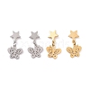 304 Stainless Steel Butterfly with Star Dangle Stud Earrings for Women EJEW-G328-07-1