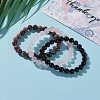 Natural Rose Quartz & Rhodonite & Black Agate(Dyed) Beaded Stretch Bracelets Sets BJEW-JB05878-5