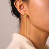 304 Stainless Steel Pave Clear Cubic Zirconia Star Tassel Earrings for Women WG0B521-01-6