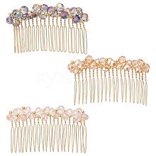 CRASPIRE 3Pcs 3 Colors Fashionable Glass & Brass Hair Combs OHAR-CP0001-03