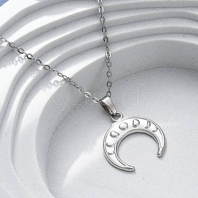 Double Horn 304 Stainless Steel Pendant Necklaces NJEW-M096-09P-1