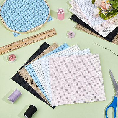 12Pcs 6 Colors 11CT Cross Stitch Fabric Sheets DIY-CY0002-77B-1