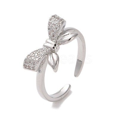 Brass Micro Pave Cubic Zirconia Open Cuff Ring RJEW-K256-58D-P-1
