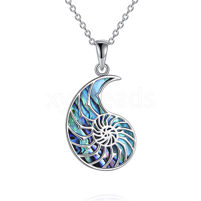 Ocean 304 Stainless Steel & Natural Paua Shell Conch Shell Shaped Pendant Necklaces for Women WGFD092-01-1