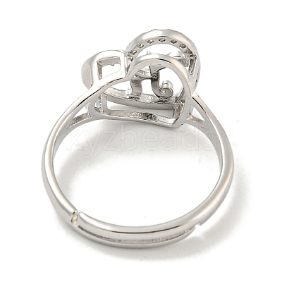 Heart with Letter Rack Plating Brass Micro Pave Cubic Zirconia Adjustable Rings for Women RJEW-I105-06P-K-1