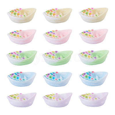 30Pcs 5 Colors Resin Ship with Flower Miniature Ornaments AJEW-TA0005-86-1