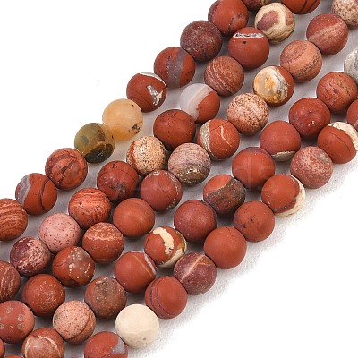 Frosted Natural Red Jasper Beads Strands G-C270-M01-6mm-1