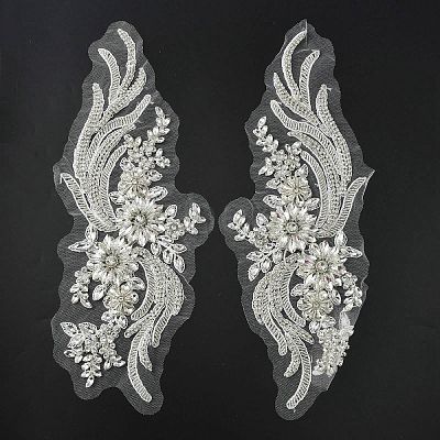 Phoenix Tail Pattern Glass Rhinestone & Mesh Base Fabrics Handwork Embroidery Cloth Sew on Appliques PATC-WH0009-02B-1