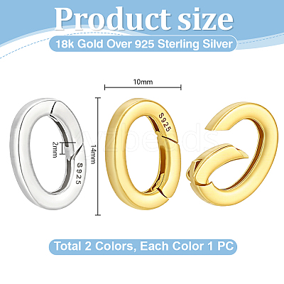 2Pcs 2 Colors Sterling Silver Spring Gate Rings STER-PH0004-59-1