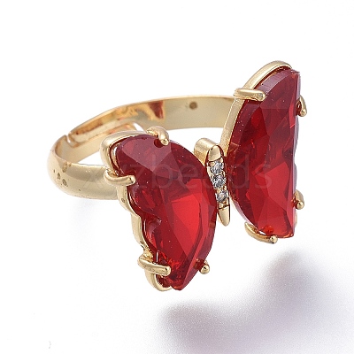 Adjustable Brass Glass Finger Rings RJEW-P148-A01-04-1