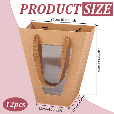 Trapezoid Paper Flower Gift Tote Bags with Plastic Visible Window ABAG-WH0045-25A-1