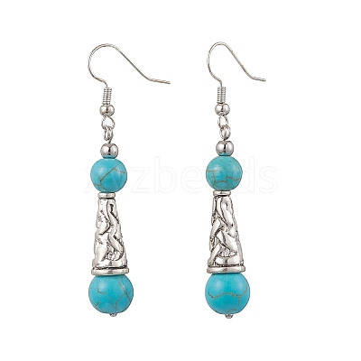 Brass Synthetic Turquoise Dangle Earrings EJEW-JE06535-02-1