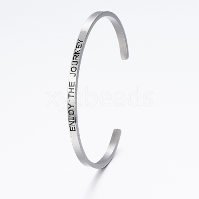 304 Stainless Steel Inspirational Cuff Bangles BJEW-K173-14P-1