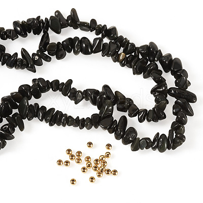 1 Strand Natural Obsidian Chip Beads Strands G-TAD0001-04-1