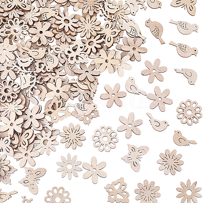 150Pcs Undyed Wood Pendants & Beads & Cabochons WOOD-SP0001-74-1