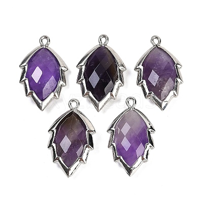 Natural Amethyst Faceted Leaf Pendants G-I375-04P-11-1