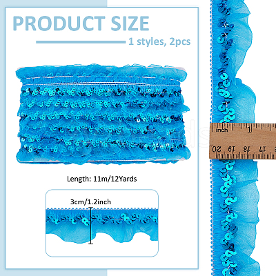 Polyester Pleated Lace Trim OCOR-WH0109-101-1
