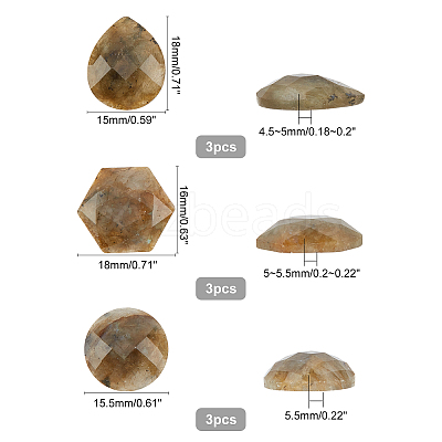 9Pcs 3 Style Natural Labradorite Cabochons G-FH0001-27-1