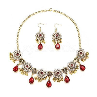 Alloy Rhinestone Bib Necklaces & Dangle Earrings Sets FS-WG6751B-06-1