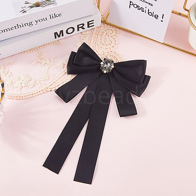 Bowknot Tie Polyester Rhinestone Brooches JEWB-WH20006-11-1