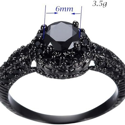Flat Round Brass Jet Rhinestone Finger Rings FS-WG232E0-02-1