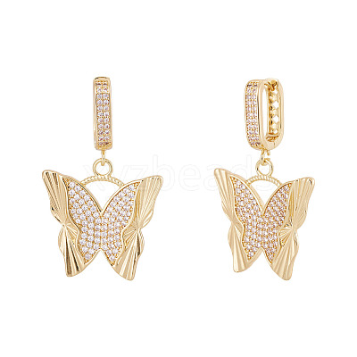 1Pair Brass Clear Cubic Zirconia Butterfly Hoop Earrings EJEW-TA0008-58-1
