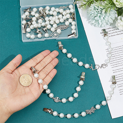 8Pcs Glass Pearl Bead & Alloy Charm Links Sweater Shawl Clip HJEW-PH02388-1
