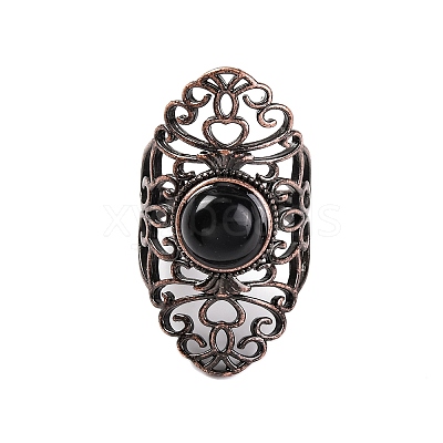 Natural Obsidian Retro Finger Rings RJEW-B067-02R-29-1