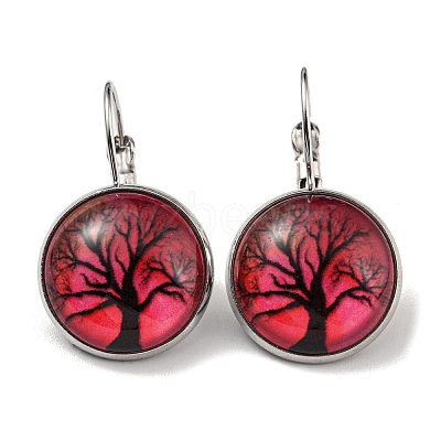 Tree of Life Glass Leverback Earrings with Brass Earring Pins EJEW-Q798-01V-1