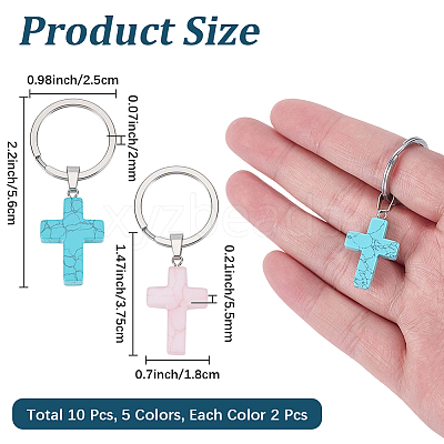 10Pcs 5 Styles Gemstone Keychains KEYC-CP0001-48-1