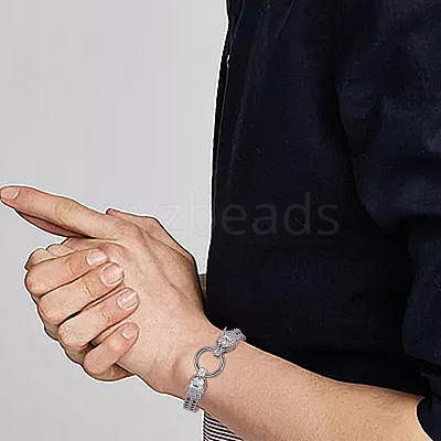304 Stainless Steel Wolf Link Bracelet with Mesh Chains for Men Women BJEW-SZ0002-65-1
