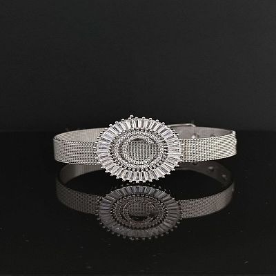 Brass Micro Pave Clear Cubic Zirconia Bangles for Women FS-WGA7409-15-1